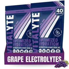Vitalyte electrolyte powder grape tub 2-pack on countertop, convenient hydration for workouts