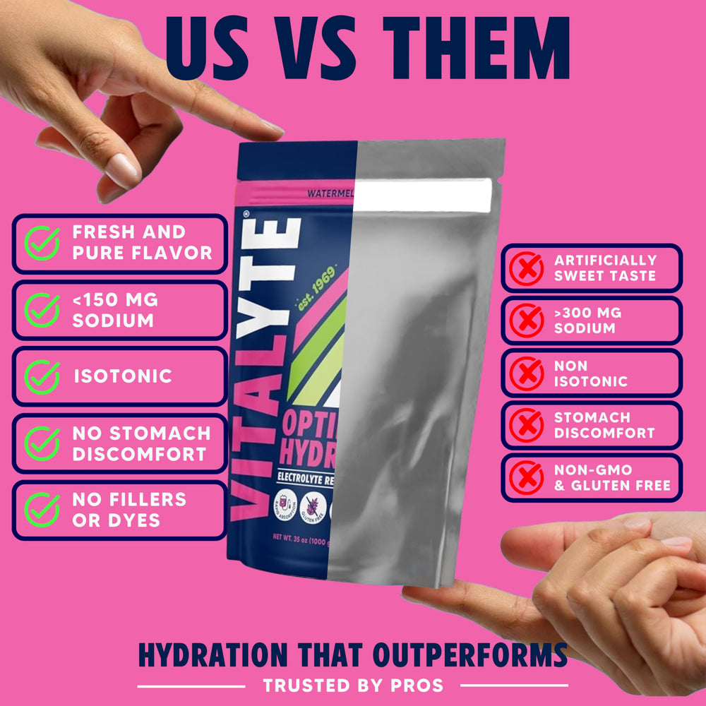 Vitalyte electrolyte powder watermelon dissolving in water for quick refreshment