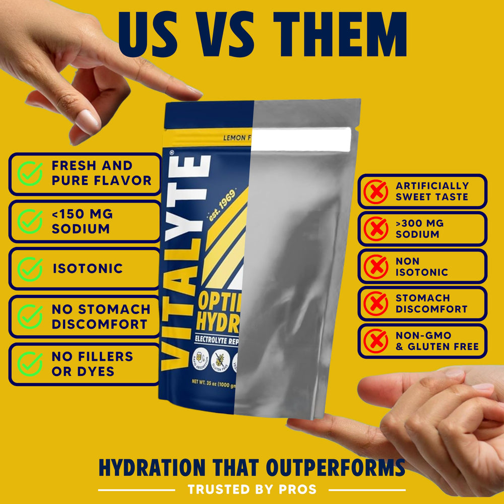 Vitalyte lemon flavor tub back displays ingredients and gluten-free, non-GMO benefits.