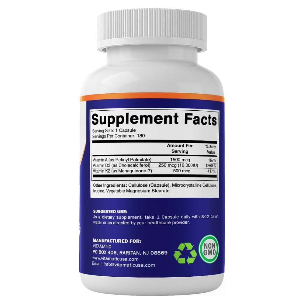 Vitamatic ADK packaging on pantry shelf suggesting convenient 180-capsule supply