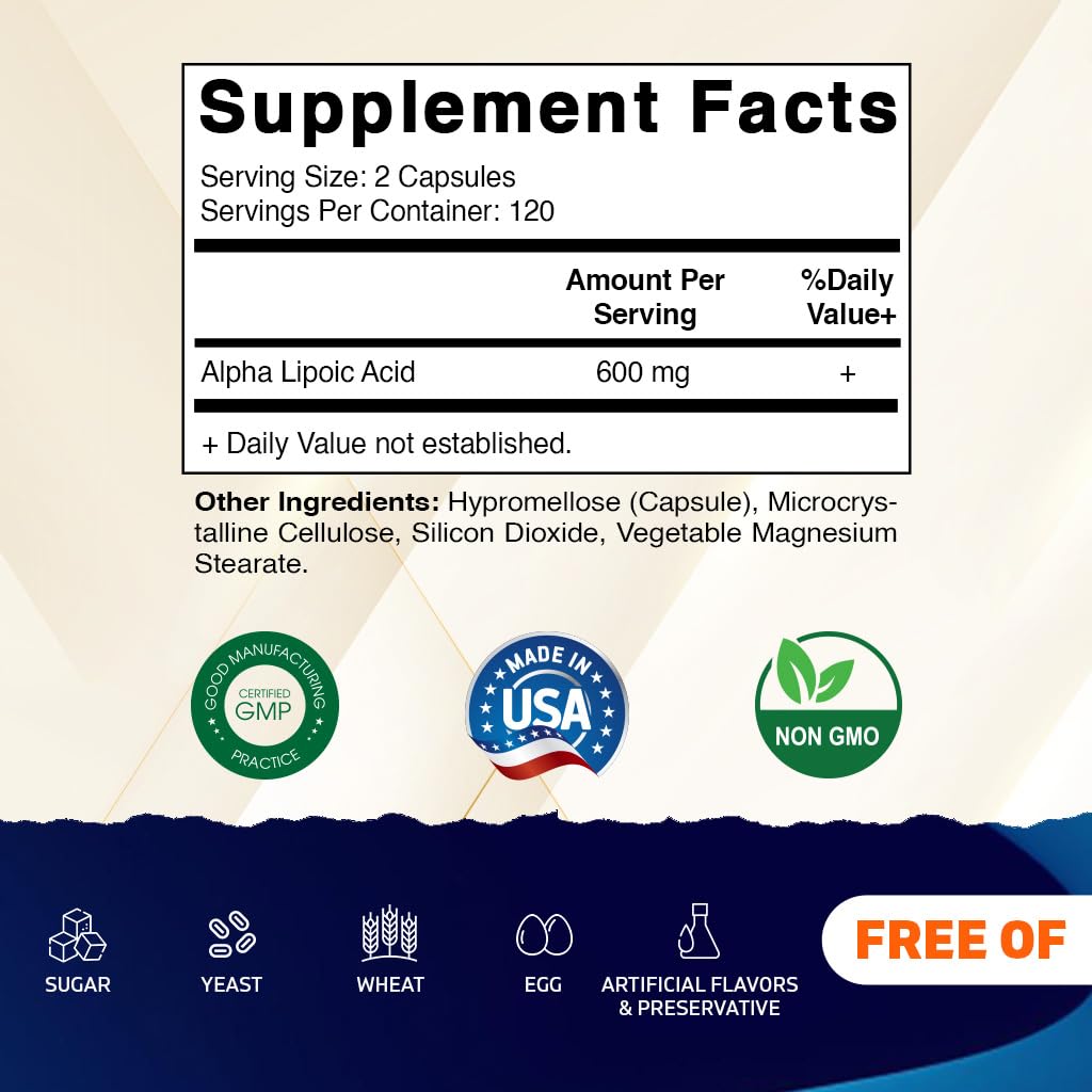 Vitamatic Alpha Lipoic Acid 600mg capsules closeup showing compact vegetable capsules.