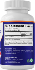 Vitamatic Alpha Lipoic Acid 600mg USA made badge signals GMP standards.