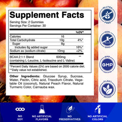 Vitamatic BCAA Gummies Peach gummies poured showing chewy texture and peach flavor.