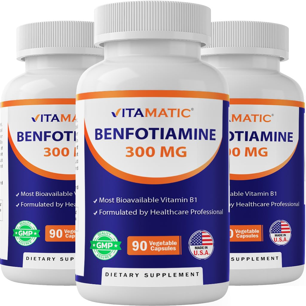 Vitamatic Benfotiamine 300 mg capsule close-up highlighting high-potency B1.