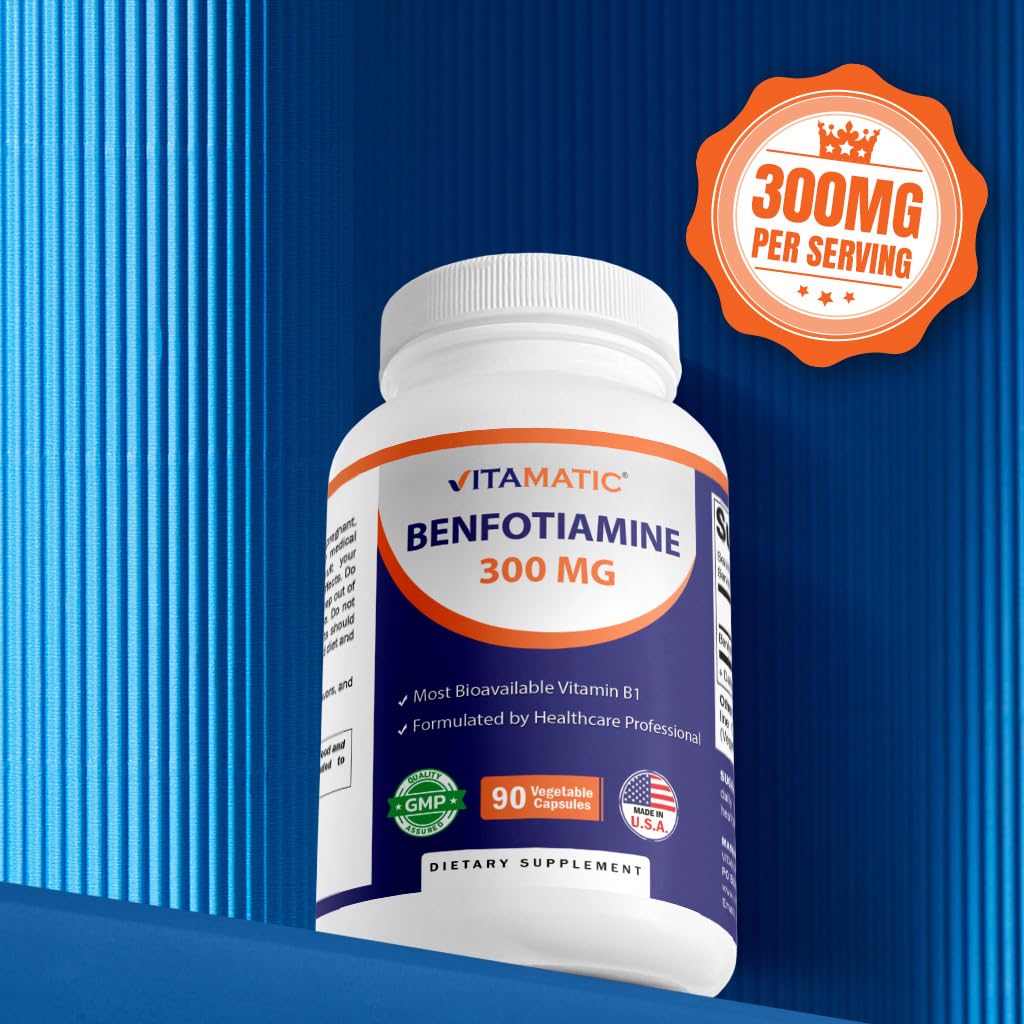 Vitamatic Benfotiamine plant-based capsules for daily use.