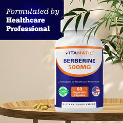 Vitamatic Berberine label shows gluten-free and non-GMO