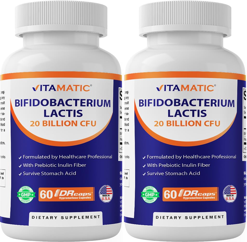 Vitamatic Bifidobacterium lactis bottle with 20B CFU per capsule for daily digestive support
