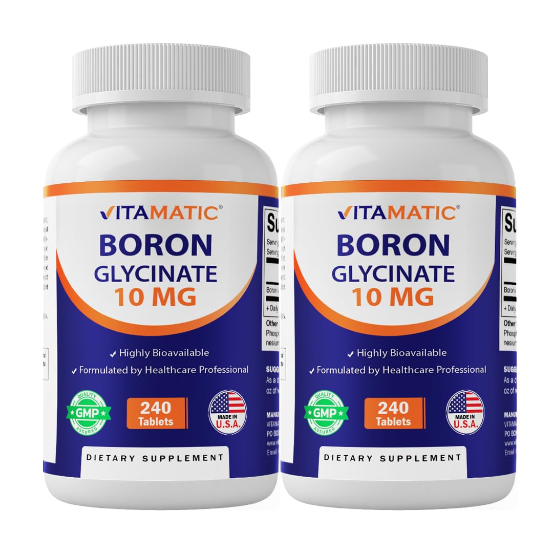 Vitamatic Boron Glycinate bottle front shows the product and wellness focus