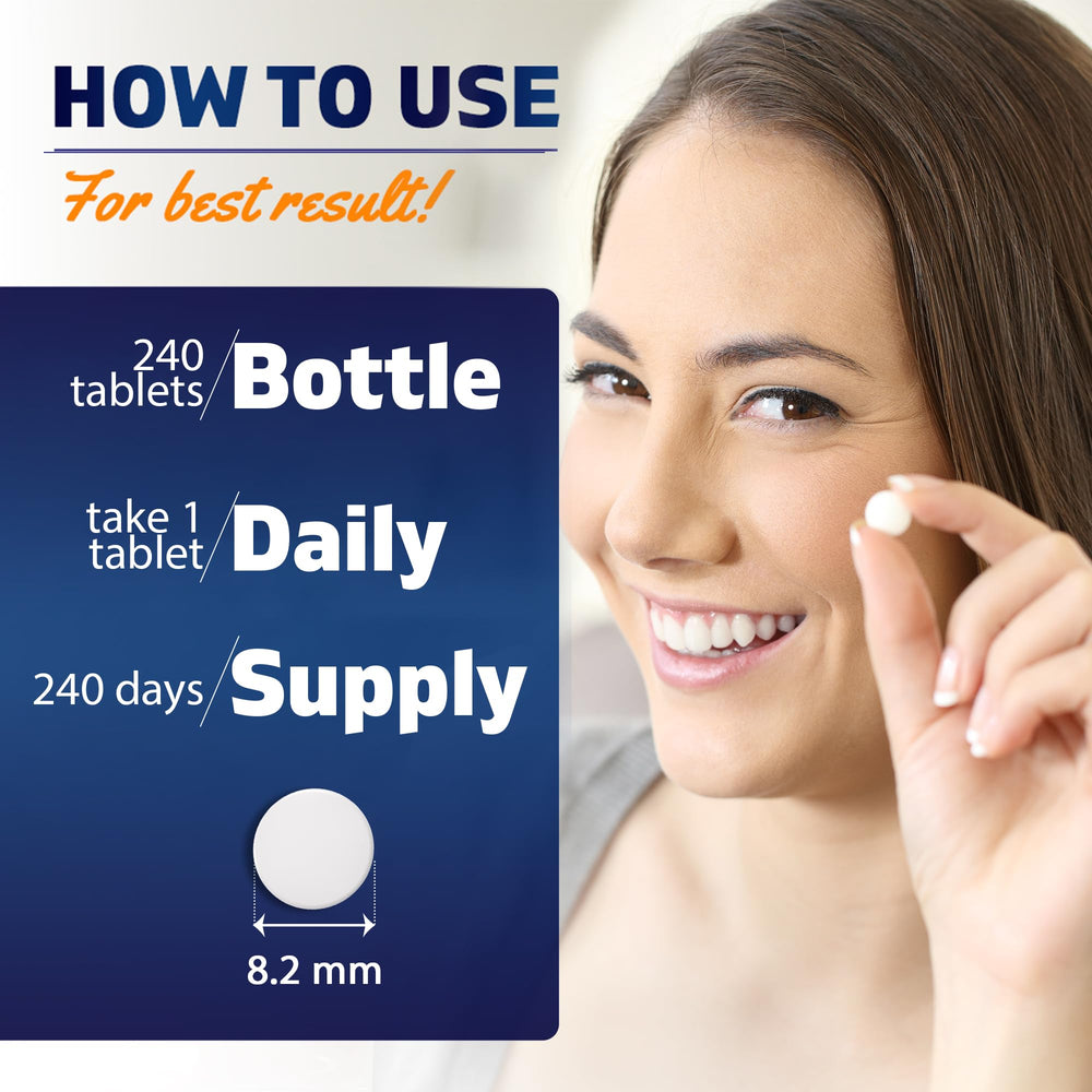 Closeup of Vitamatic Boron Glycinate tablets and dosage detail