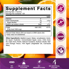 Vitamatic folic acid gummies being poured for easy daily intake
