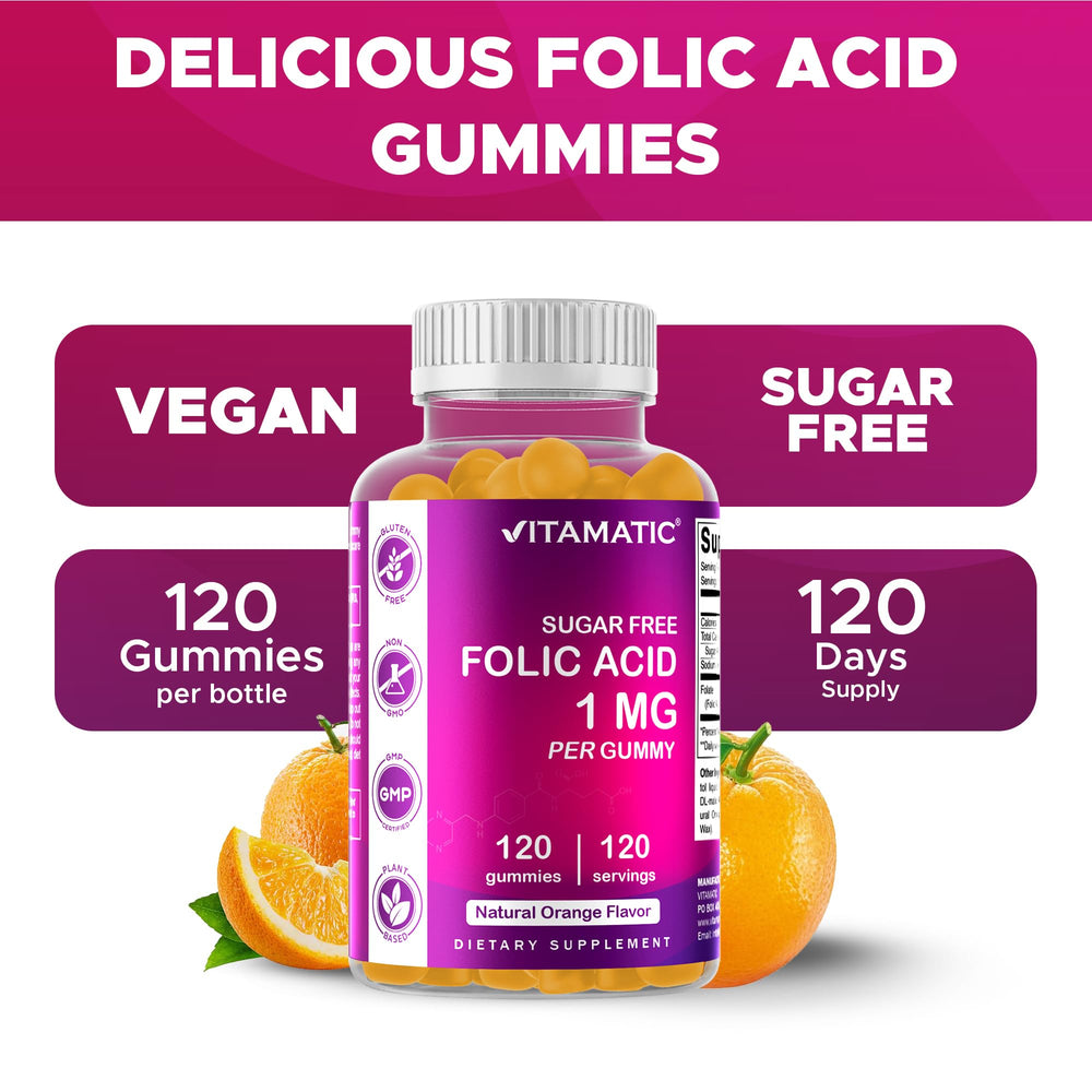 Vitamatic folic acid gummies gluten-free label