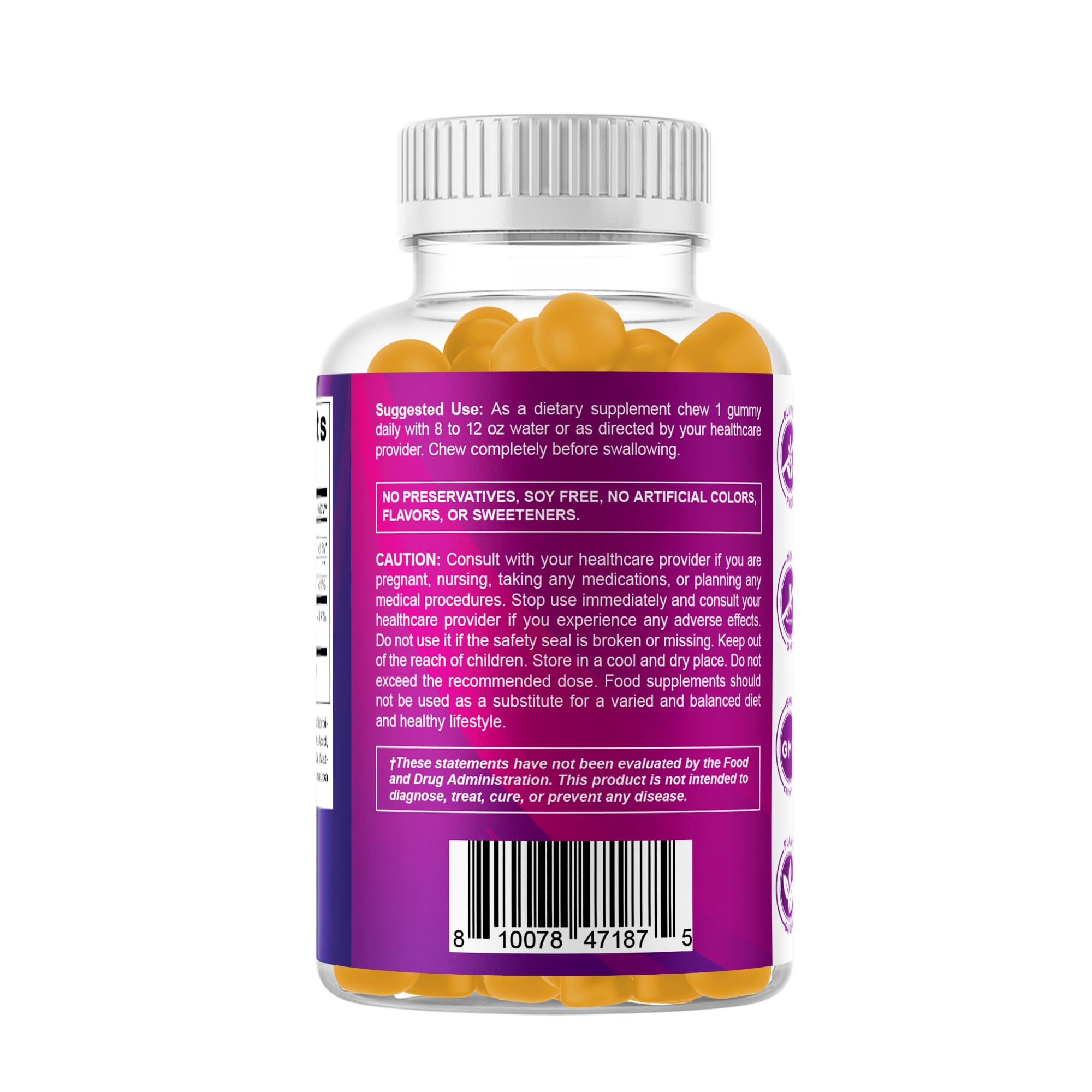 Vitamatic folic acid gummies non-GMO stamp on packaging