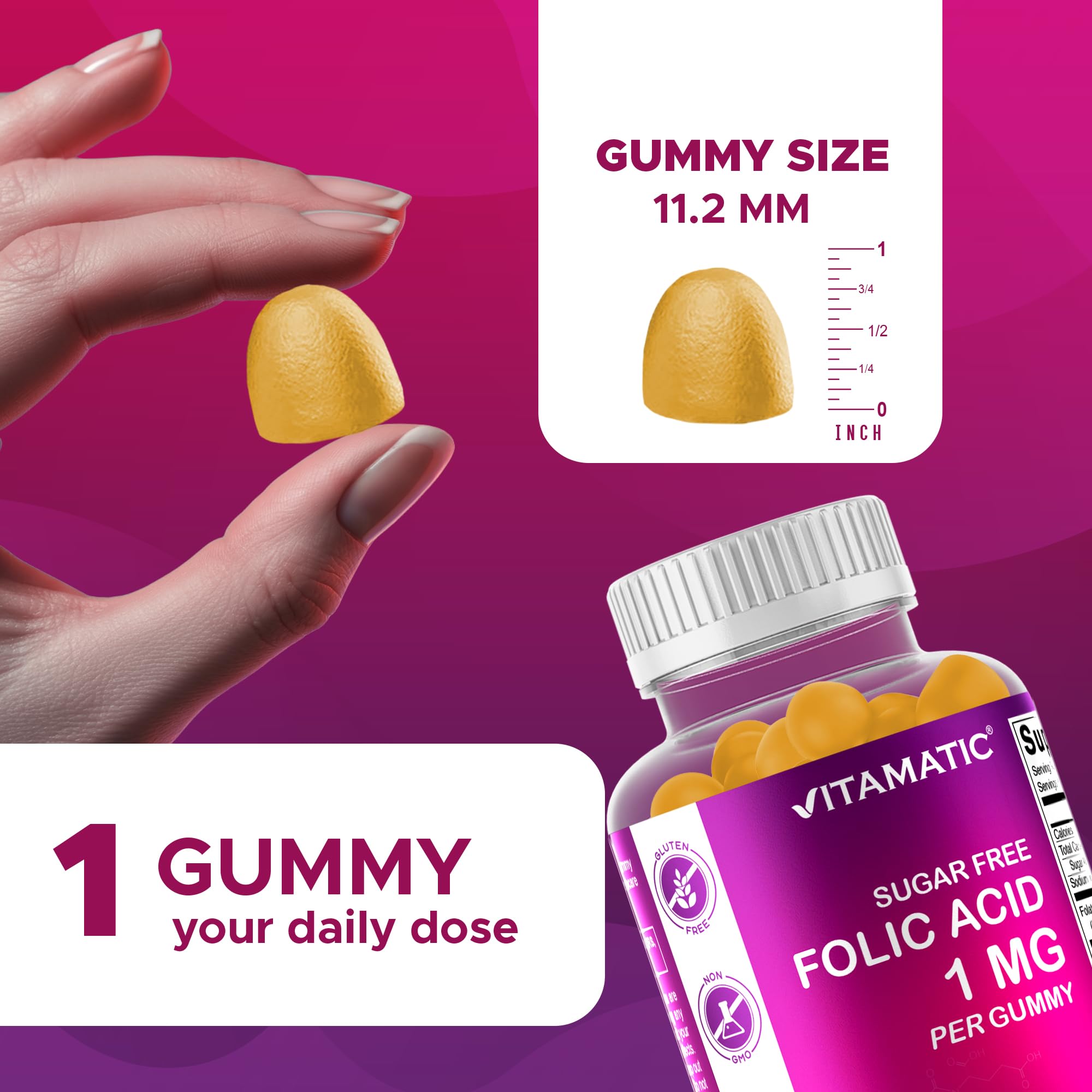 Vitamatic folic acid gummies orange flavor close-up