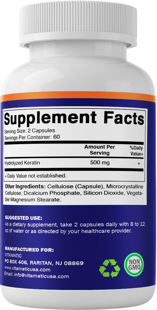 Free-from icons indicating starch, soy, yeast, wheat, egg on Vitamatic bottle