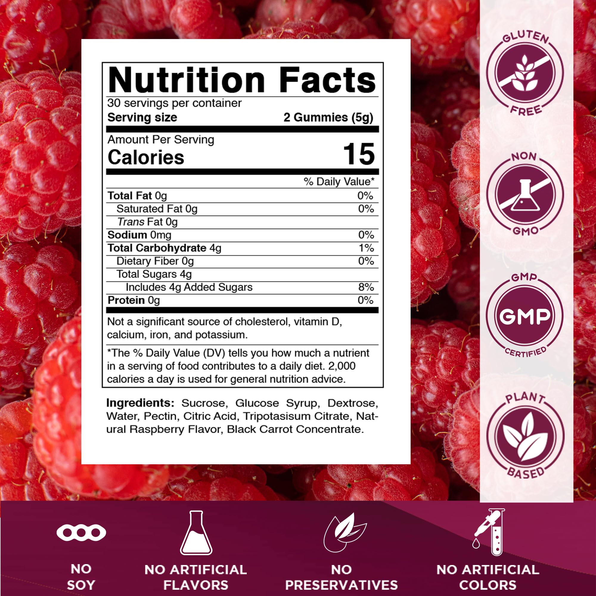Closeup of gummies highlighting soft texture and raspberry taste for daily snacking