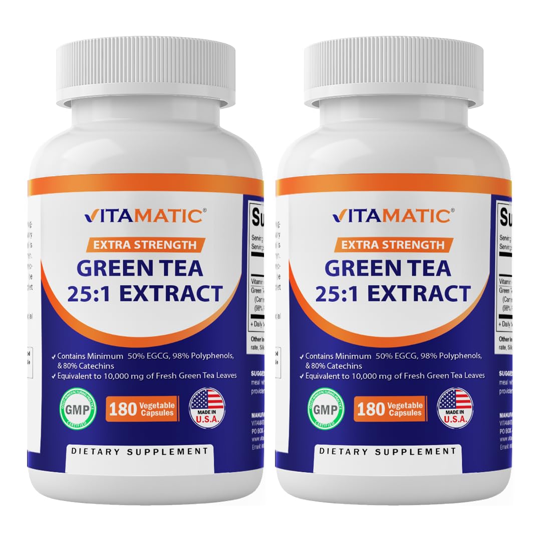 Vitamatic green tea extract bottle front view highlighting concentrated polyphenols for daily wellness