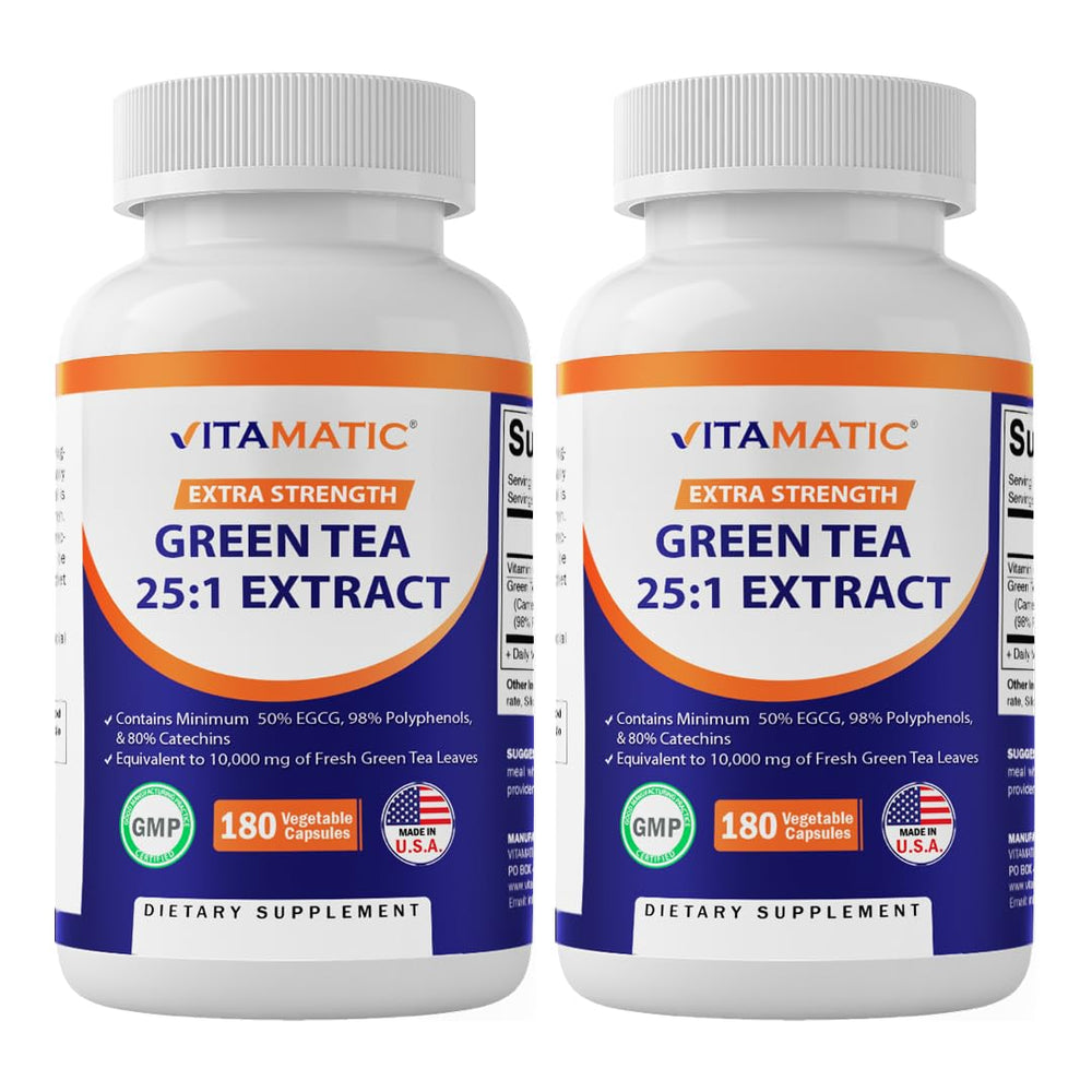 Vitamatic green tea extract bottle front view highlighting concentrated polyphenols for daily wellness