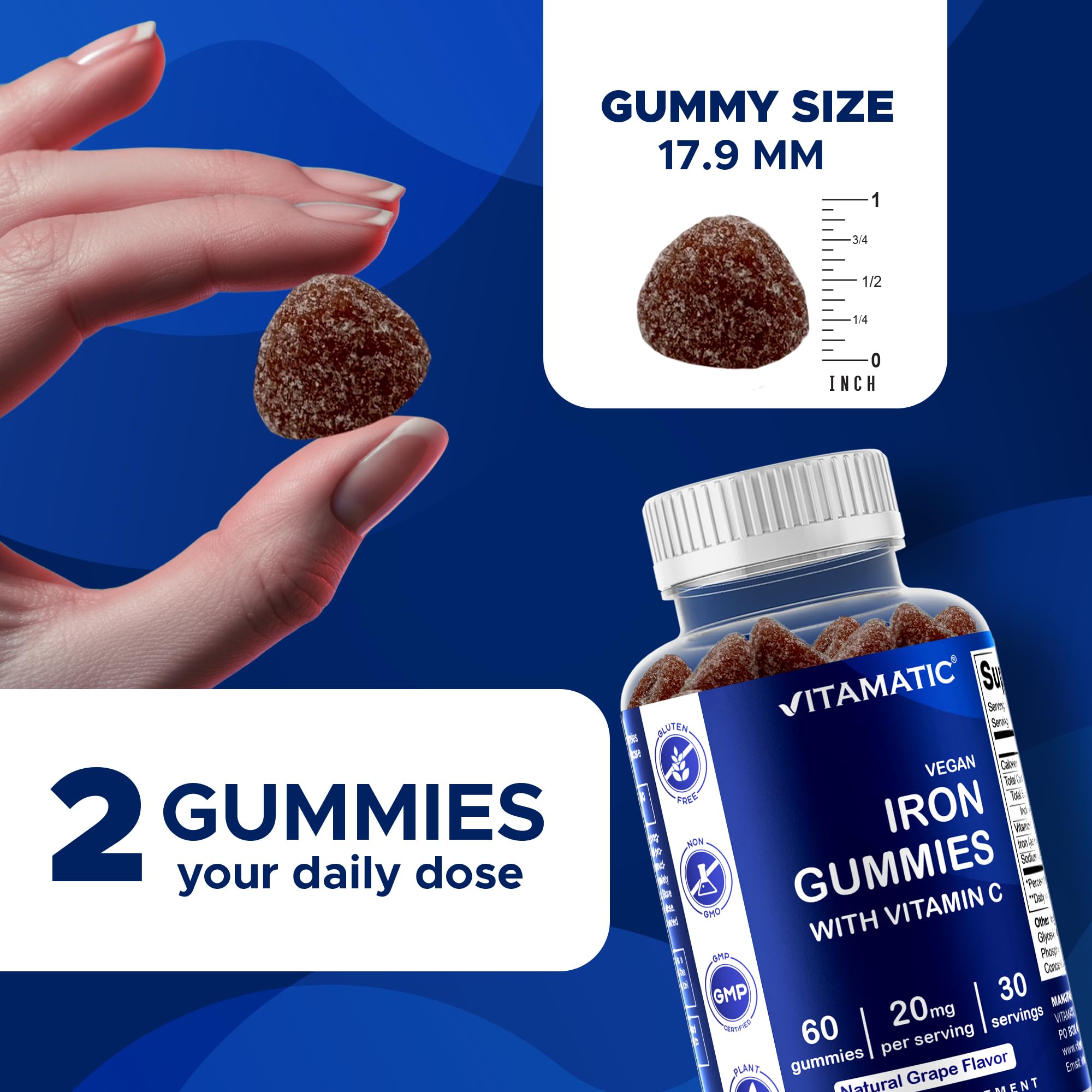 Vitamatic vegan-friendly gummies on a tray illustrating plant-based option
