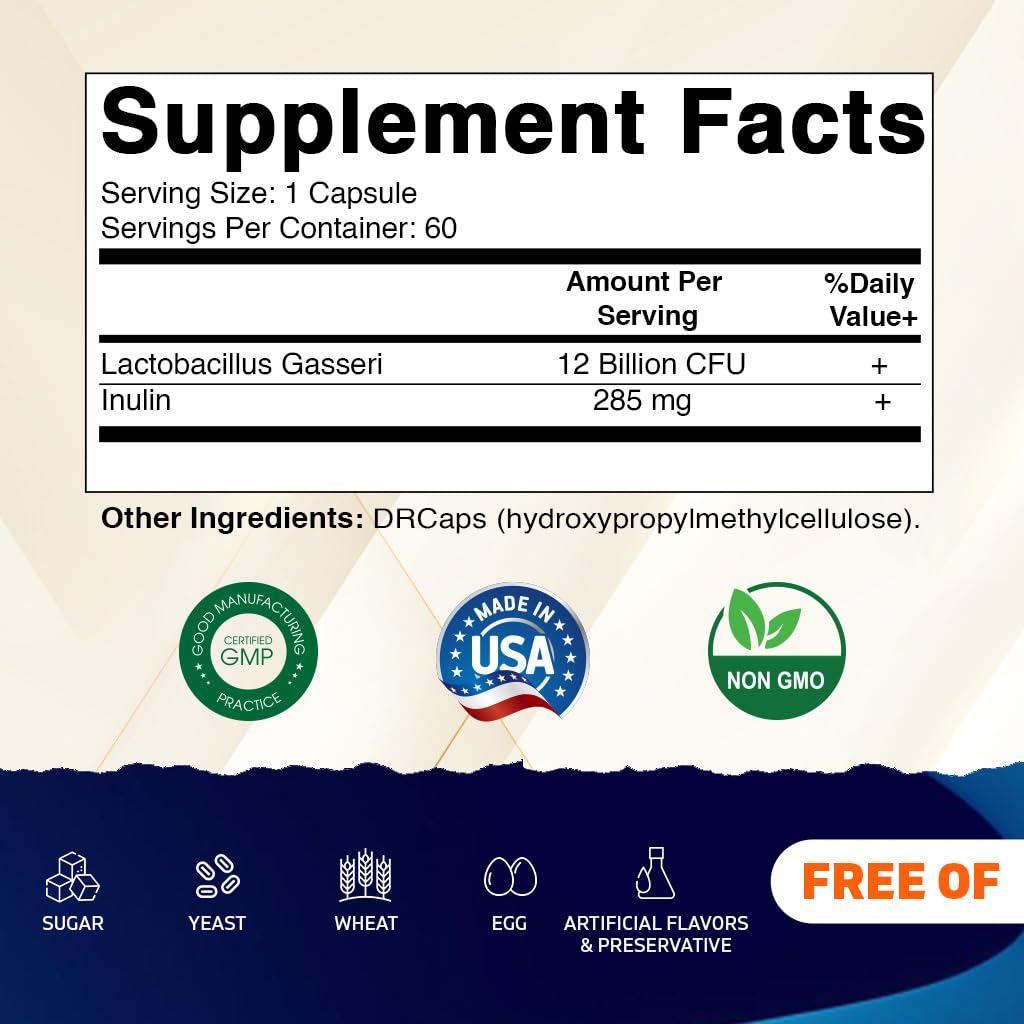 Vitamatic Lactobacillus Gasseri bottle back with ingredients and dosage