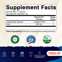 Vitamatic Lactobacillus Gasseri bottle back with ingredients and dosage