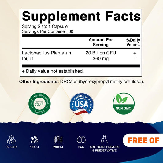 Vitamatic Lactobacillus Plantarum DRcaps capsules close-up highlights stomach-friendly delivery