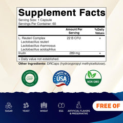 Vitamatic Lactobacillus Reuteri Complex capsules closeup highlighting uniform delayed-release capsules.