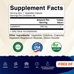 Vitamatic Lactoferrin label close-up showing ingredients and clean branding
