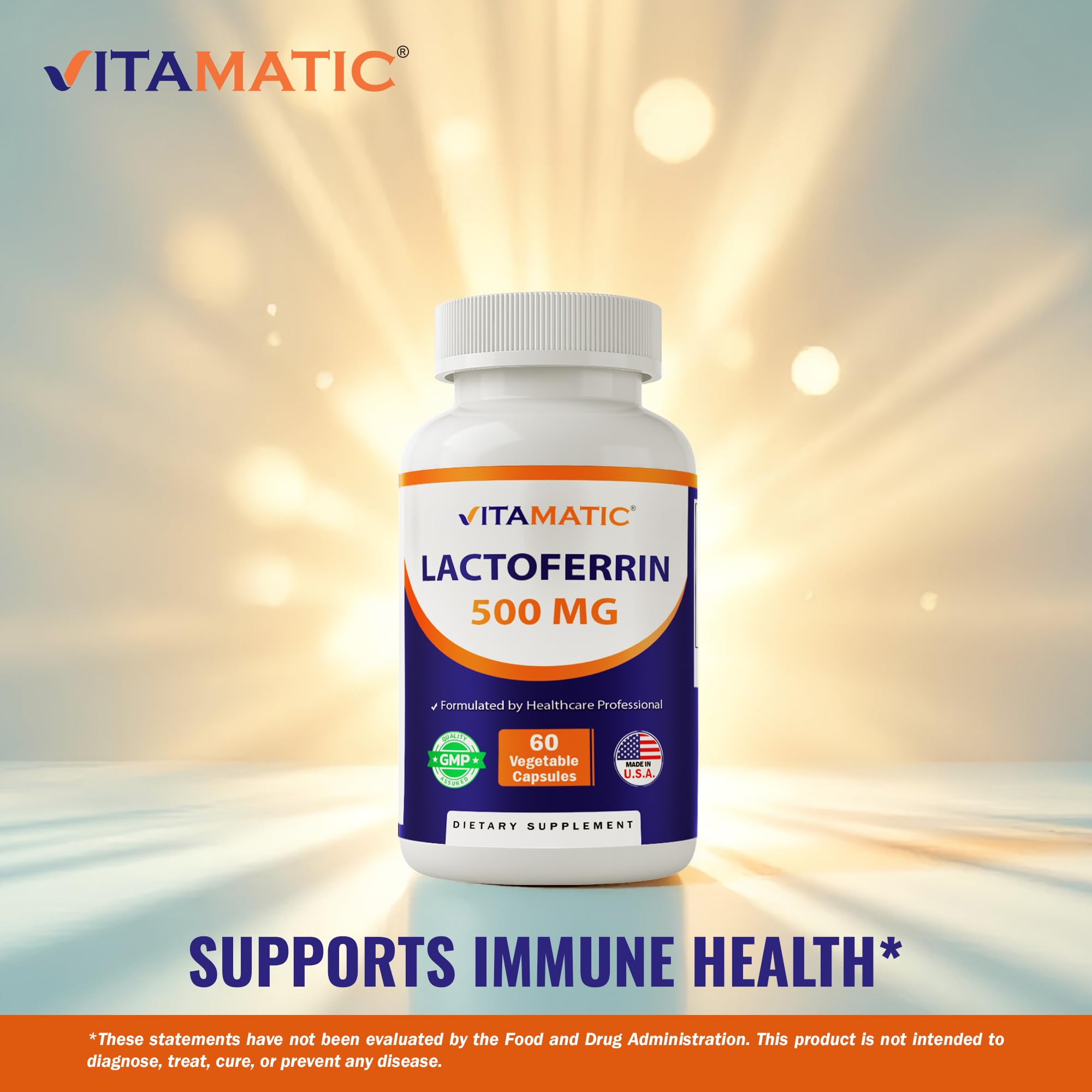 Vitamatic Lactoferrin capsules close-up reveals smooth veggie capsules