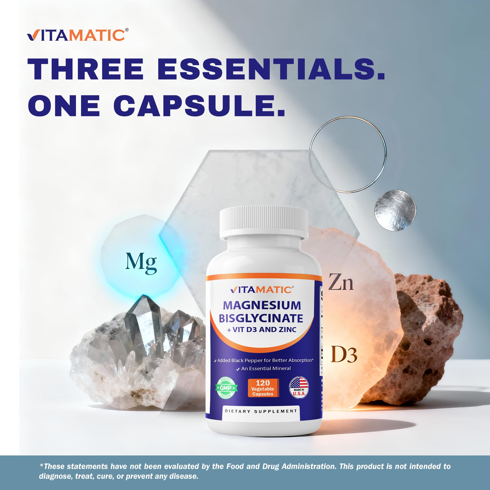Vitamatic Magnesium bottle featuring black pepper icon for enhanced absorption.