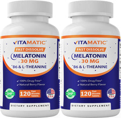 Vitamatic Melatonin berry bottle front view for nightly relaxation