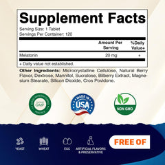 Vitamatic Melatonin bottle label close-up showing clean, allergen-free formula