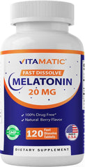 Vitamatic Melatonin bottle portrait for easy nightly rest support