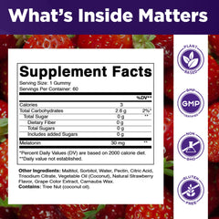 Vitamatic Melatonin Gummies strawberry front, vegan ingredients label