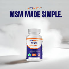 Vitamatic MSM Non-GMO and Gluten-Free label signals purity.