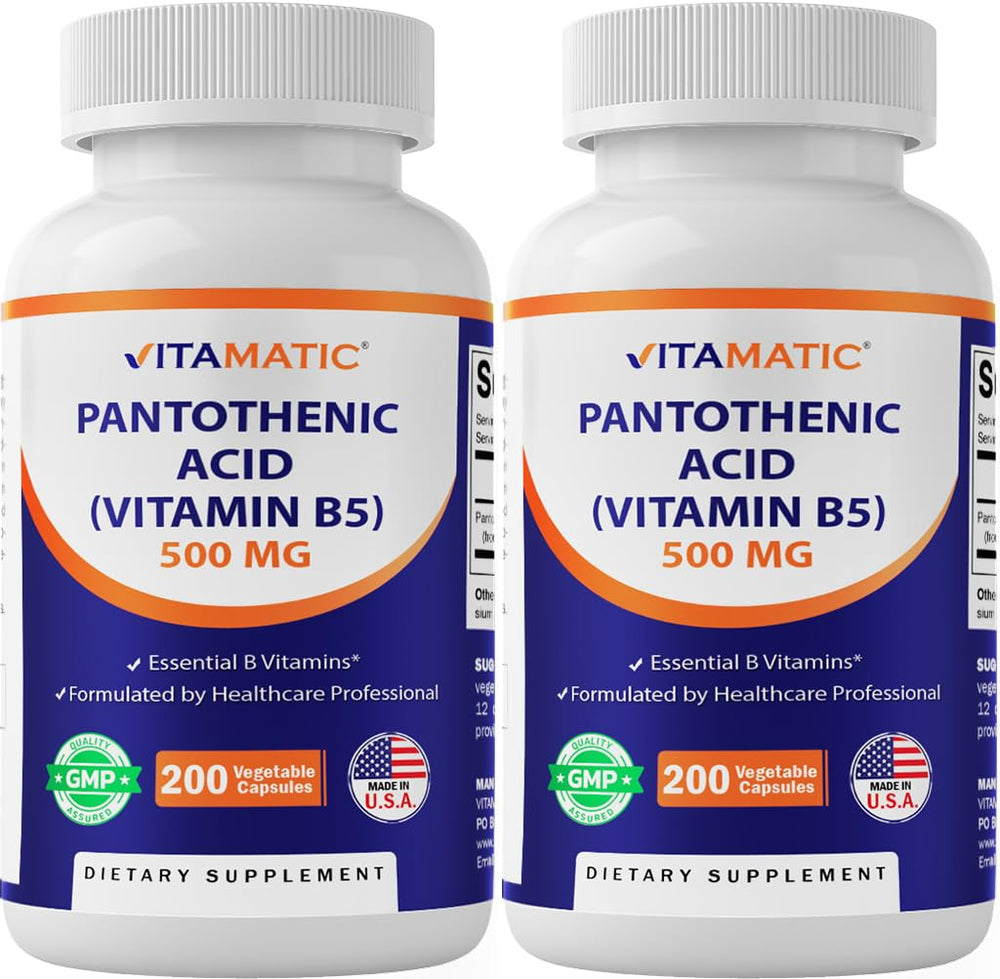 Vitamatic Pantothenic Acid bottle front shown for daily energy support