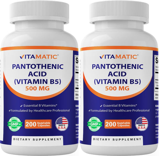 Vitamatic Pantothenic Acid bottle front shown for daily energy support