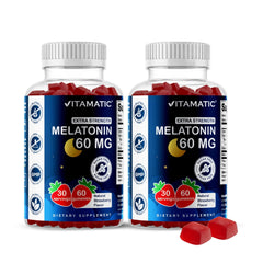 Vitamatic Sugar Free Melatonin gummies bottle on nightstand may support a restful routine
