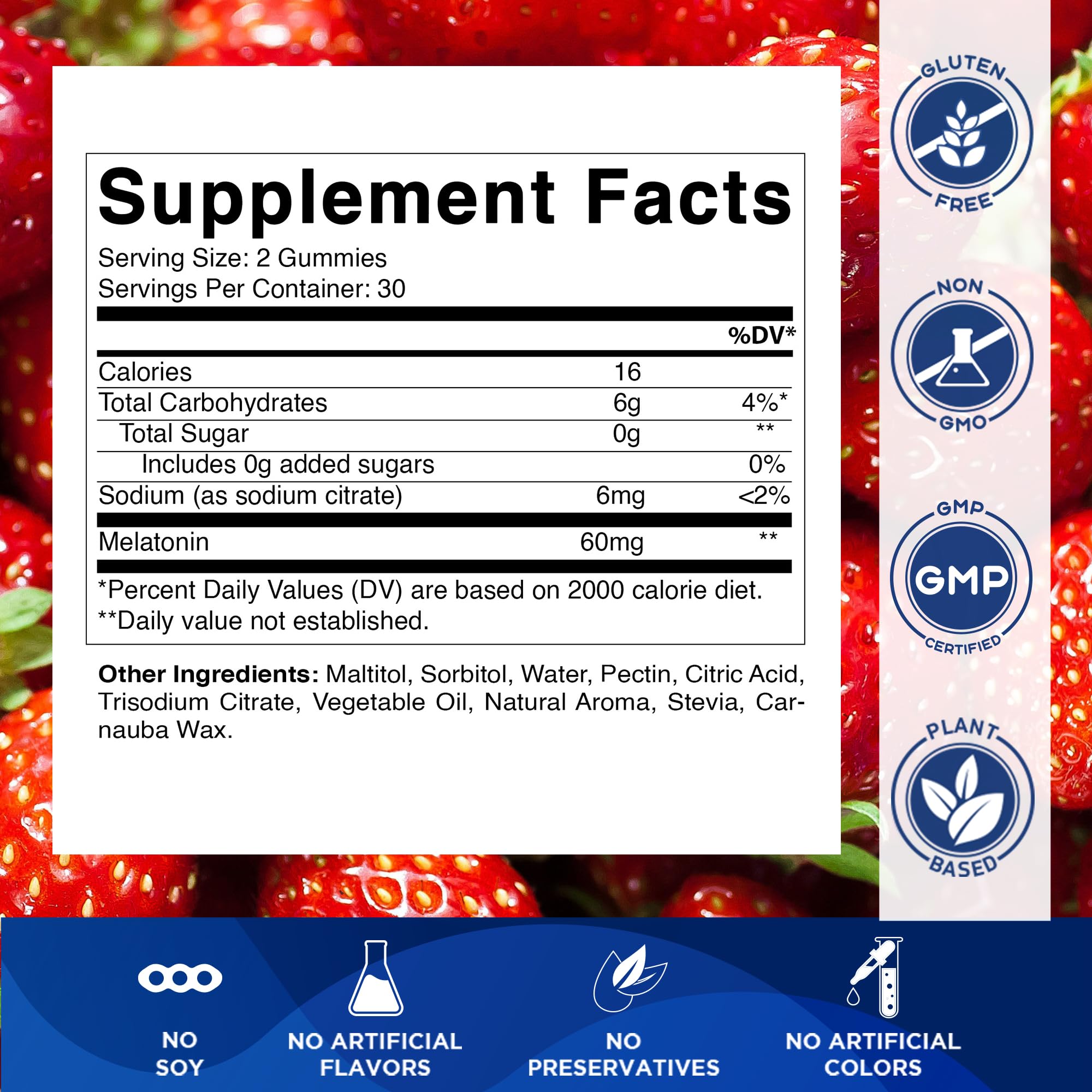 Vitamatic Sugar Free Melatonin gummies close-up with strawberry flavor suggests pleasant taste
