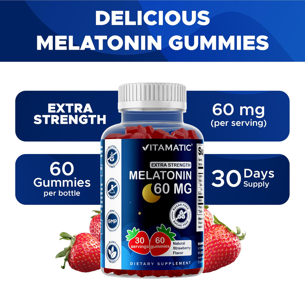 Vitamatic gummies strawberry flavor on white background signals a tasty bedtime option