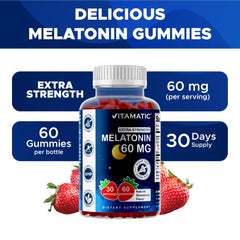 Vitamatic gummies strawberry flavor on white background signals a tasty bedtime option