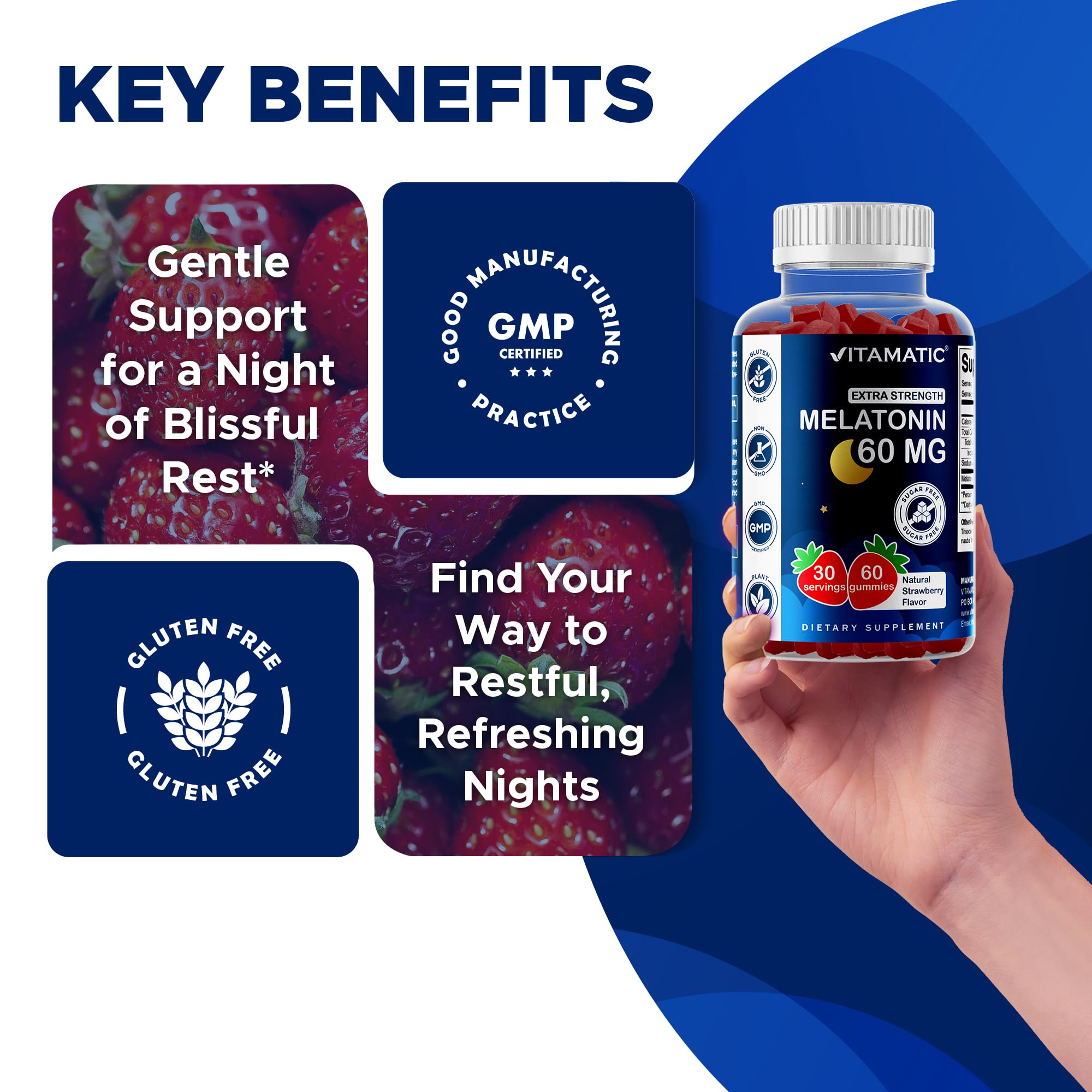 Vitamatic vegan-friendly melatonin gummies presented on green leaf highlight plant-based formula
