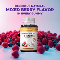 Vitamatic two-gummies serving illustration suggesting a nightly dose for winding down.