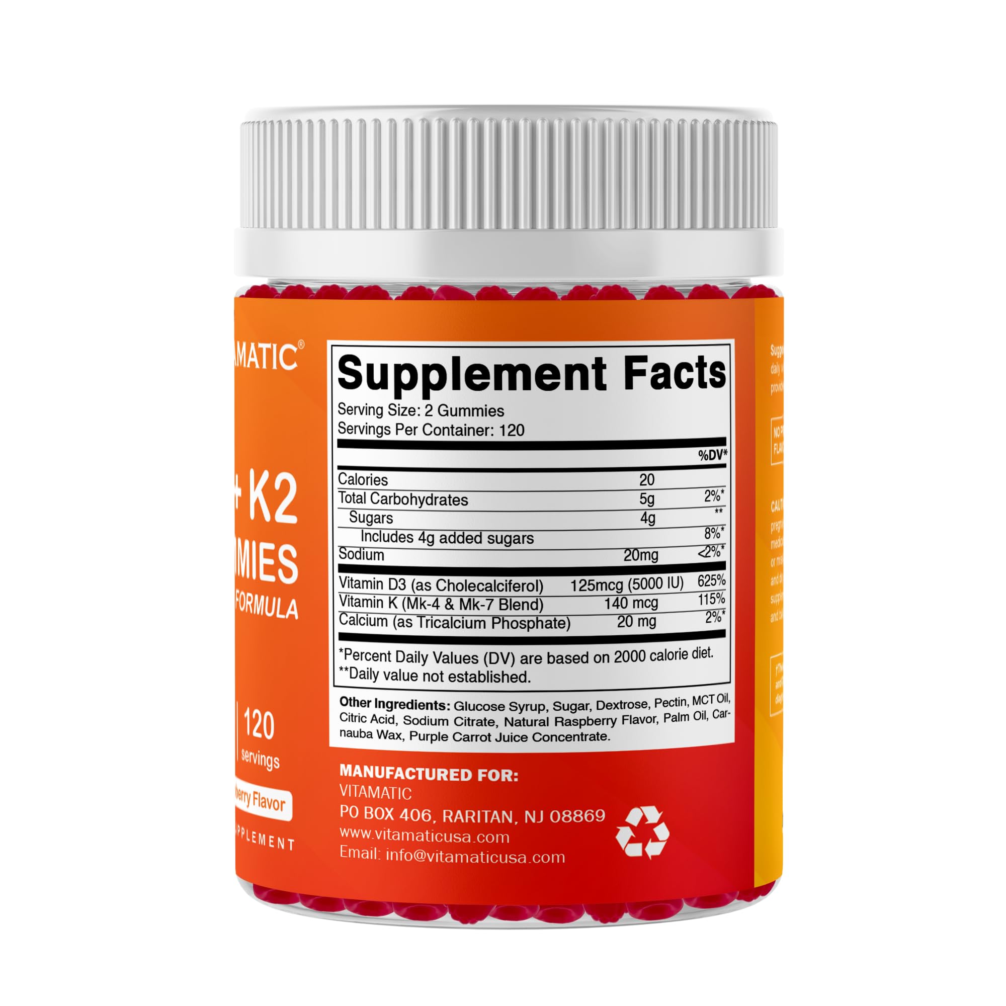 Facility quality seal on Vitamatic gummies packaging indicating GMP standards