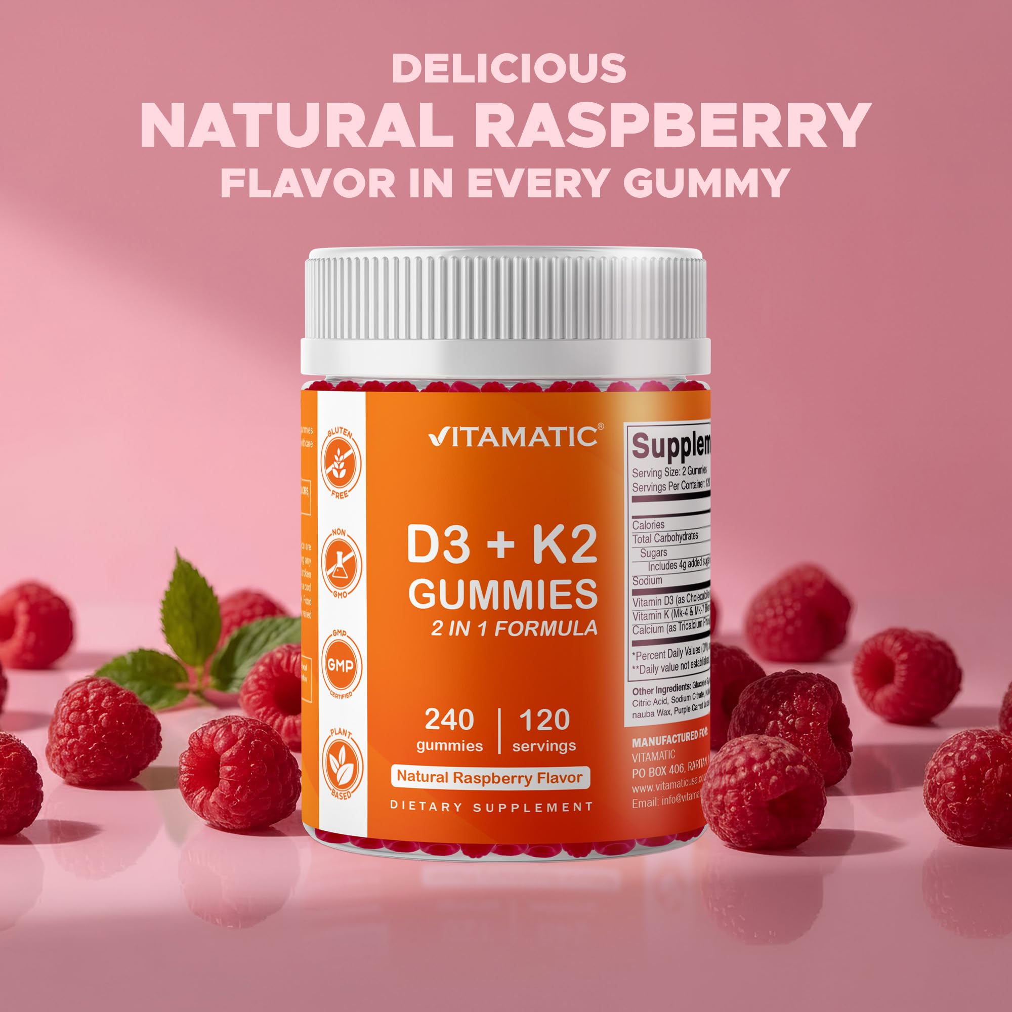 Ingredient panel of Vitamatic Vitamin D3 K2 Calcium Gummies