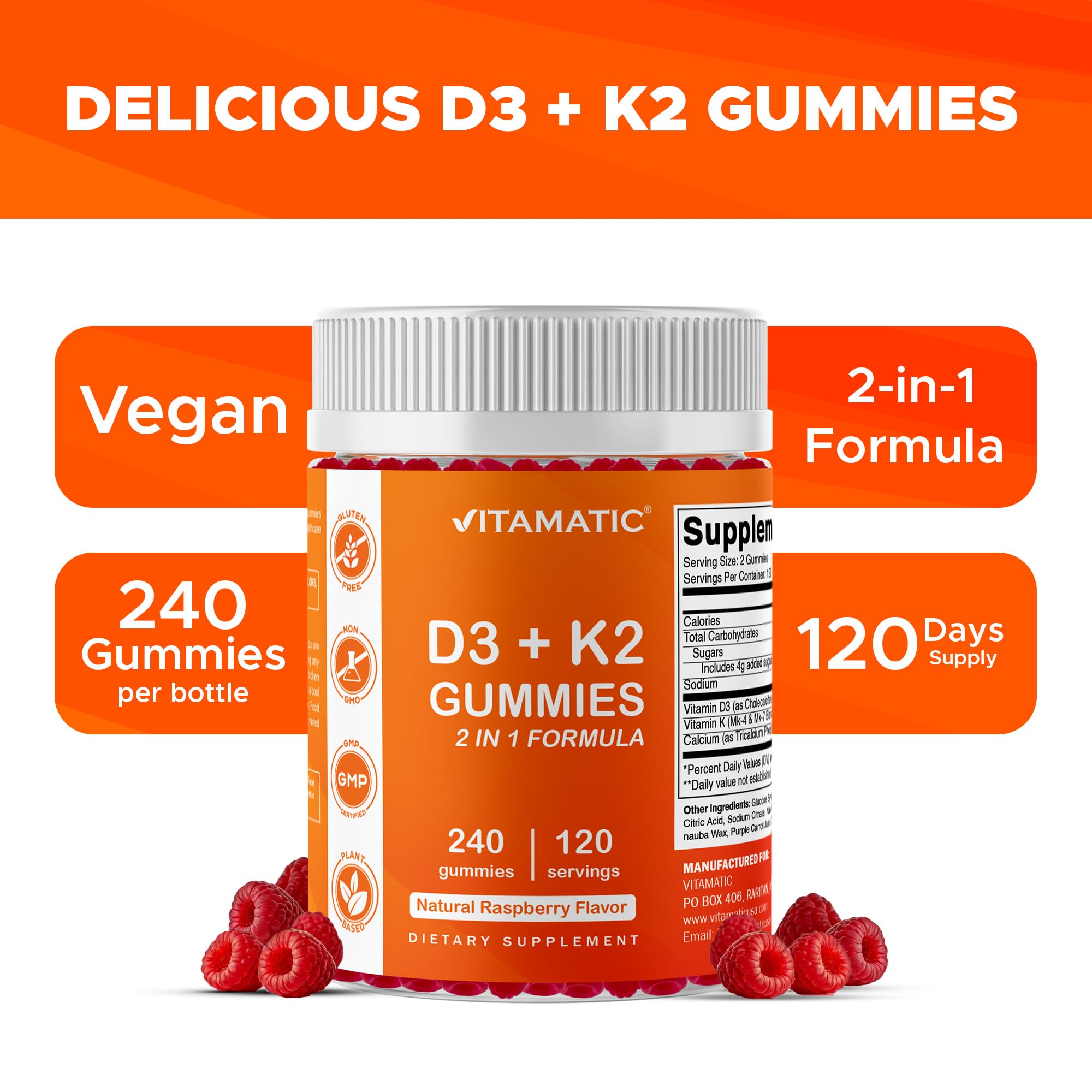 Raspberry-flavored Vitamatic gummies close-up highlighting chewy texture