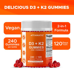 Raspberry-flavored Vitamatic gummies close-up highlighting chewy texture