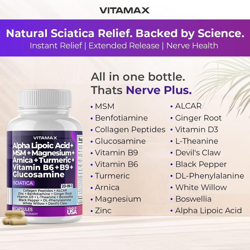 Vitamax Nerve Plus capsules close-up showing soft-coated pills