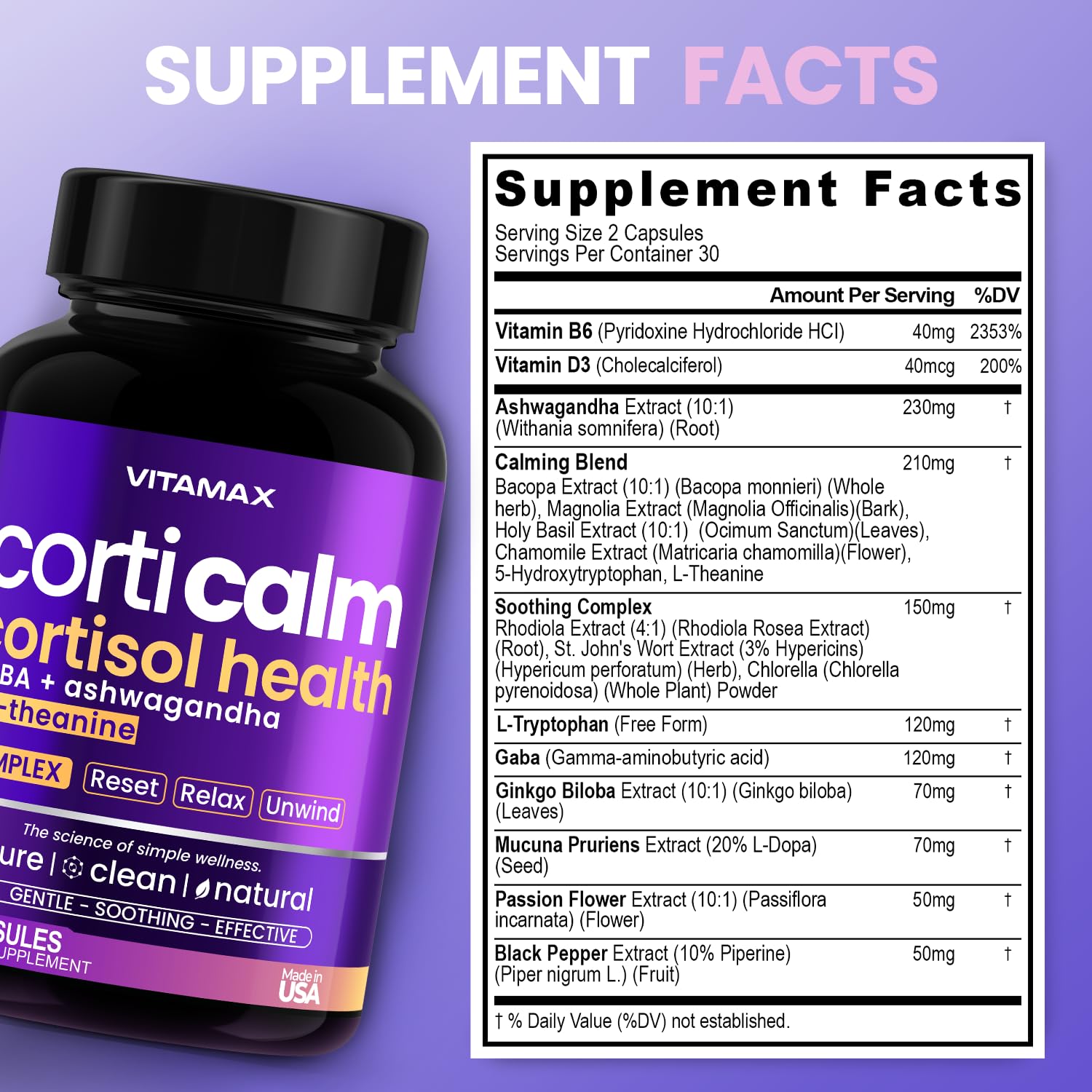 Vitamax Pure Calm bacopa monnieri highlight for cognitive support vibes.