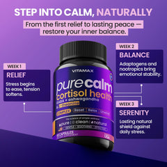 Vitamax Pure Calm capsules close-up highlighting vegan capsule format.