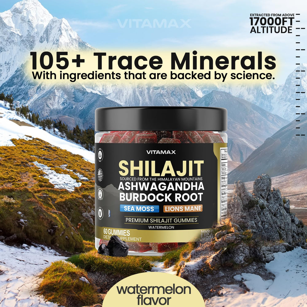 Vitamax Sea Moss and Ashwagandha gummies ingredients close-up for balanced energy
